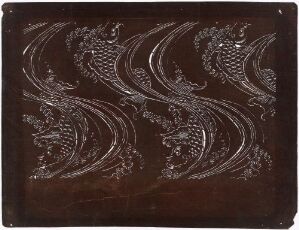  A dark brown, almost chocolate-colored surface etched with silver-gray lines depicting nine Chinese dragons intertwined with flowing, wave-like patterns, creating a sense of motion and mythical elegance.