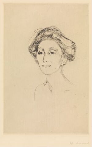  "The Countess" by Edvard Munch, a fine art drypoint print on paper, depicting a female figure's portrait with elegant, loosely-defined lines against an off-white background.