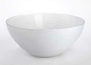  A simple yet elegant frosted glass bowl by Hadeland Glassverk, displaying a soft matte finish with gray speckles throughout, set against a neutral background.