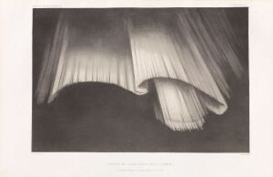  "Northern Lights by Alta, observation 16 January 1839, 10.05 p.m." - An aquatint on paper by Sigismond Himely depicting a nuanced, monochrome representation of northern lights with curtain-like formations extending across a dark horizon, rendered in shades of grey that simulate the luminous nature of this nocturnal spectacle.