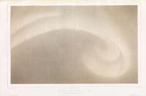  "Nordlys nord for Kåfjord, 24. januar 1839, kl. 19.25" by Louis Bevalet, a grayscale fine art depicting the Northern Lights with swirling shades of gray and soft beige transitions on paper, highlighting the movement and subtlety of an aurora borealis event.