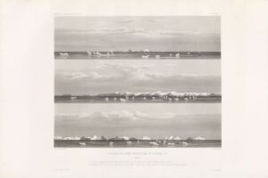  Aquatint print "Atterrage et côtes occidentales du Spitzberg, no 1" by Eugène Robert Peché, displaying a monochromatic landscape, possibly with shades of gray representing the sea, horizon, and polar landforms on paper.