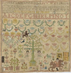  A historical square-shaped embroidered sampler