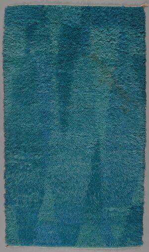  An abstract textured artwork with variations of blue, centered around a lighter blue area and edged with darker navy, resembling rippled water or thick brushstrokes on a canvas. Artist name and title are unknown.