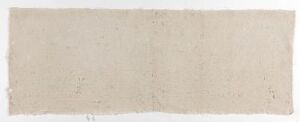  A long, horizontal strip of textured, beige-colored fabric or paper with rough edges, with no discernible patterns or images on its surface.