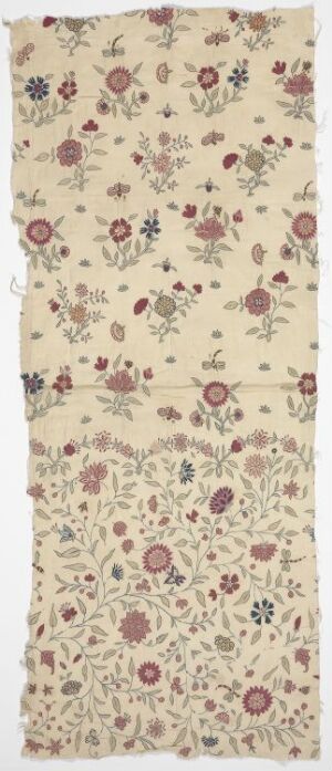  A rectangular piece of fabric with a dense, vintage floral pattern on a pale beige background. The pattern includes small flowers in shades of pink, red, and brown with greenery interspersed throughout.