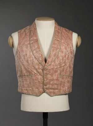  An image of a vest displayed on a mannequin against a neutral background, unable to determine the specific details of the material, color, or pattern.