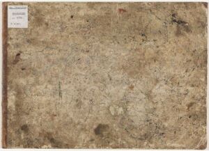  An aged and well-worn sketchbook titled "Skissebok," showing a weathered beige cover with dark brown mottled patches and general signs of wear, potentially holding artistic sketches or studies.