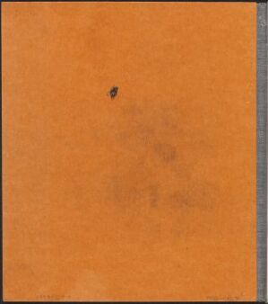  The image shows a burnt orange, textured surface resembling a sketchbook cover with a vertical black or deep gray binding on the right edge, and a small black mark near the top left corner. The piece, titled "Skissebok, Legende," conveys simplicity and the potential for creativity on an unmarked canvas.