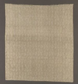  The image shows a square-shaped, textured material in a light beige color against a darker taupe or faded black background. The material might be fabric or canvas, with a subtle pattern, and gives off a natural and understated vibe. Artistname and title are unknown.