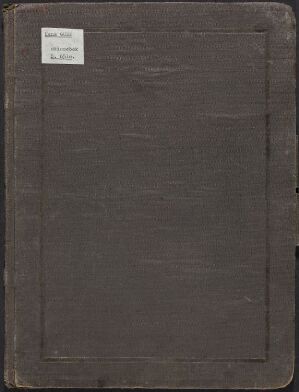  An aged, dark brown cloth-covered sketchbook titled "Skissebok nr. 16" with a white label on the top left of the front cover. The sketchbook shows signs of significant wear, with scuffed corners and a faded cover, hinting at frequent use and handling over time.