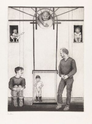 "Art print by Arne Bendik Sjur titled 'Hva far gjorde - var alltid rett! La meg gjøre det samme