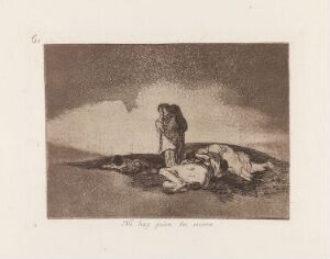  Artwork by Francisco de Goya titled "There is no one to help them," depicting a forlorn figure kneeling beside another figure lying on the ground, set against a dark, ambiguous background, suggesting desolation and hopelessness.