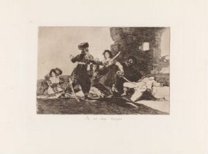  Francisco de Goya's etching entitled "There isn't time now," likely depicts a dramatic monochromatic scene executed with intricate lines and contrasts, portraying figures possibly in a moment of intense action, rendered in shades of black, white, and gray on an off-white paper background.