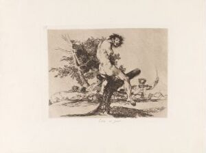  "This is worse" by Francisco de Goya, a monochromatic etching depicting a man appearing to be impaled by tree branches, slumped over in agony amidst a chaotic and desolate background.