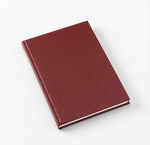  A closed maroon book titled "Bøkenes hamskifte En husvandring i Deichmanske biblioteks hovedfilial" by Martin Lundell is positioned upright on a light-colored surface, showcasing a smooth texture and a minimalist design without any visible text or markings on the cover.