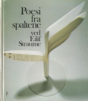  Book cover for "Poesi fra spaltene" by Hans Jørgen Toming, featuring a pale greenish-gray background with an open book at the center displaying splayed pages that form a circle, casting a soft shadow, accompanied by the title and author's name in classic black serif font.