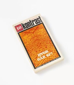  "Graphic design artwork titled 'Kontrast 10 - Hvor går SF?' by Jan Gjerde, featuring a vibrant orange cracked-background texture with a black banner at the top displaying '10 Kontrast' and a white banner below with the title 'Hvor går SF?' in bold letters."