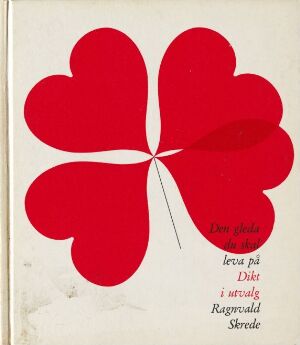  A graphic design by Hans Jørgen Toming titled “Den gleda du skal leva på,” featuring a stylized four-leaf clover in red against an off-white background with subtle text aligned with the bottom right petal.