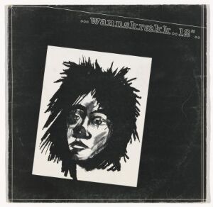  The album cover for "...wannskrækk..12''.." designed by Oh Yeah! features a stark black and white illustration of a person's face with expressive, spiky hair. The image is centered on a black square with a simple white text title above, creating a bold and dramatic effect. The cover combines graphic design with a vinyl record