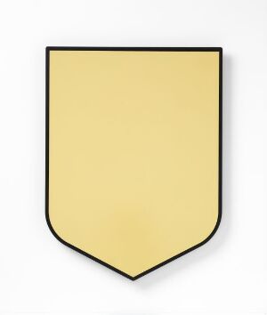  A minimalist representation of a heraldic shield with a solid pale gold color and a slender black outline, on a light background. Artist name and title are unknown.