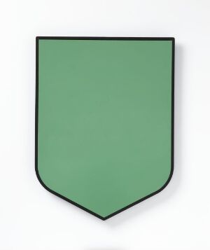  A pale green, shield-shaped, flat surface with a tapered bottom and a darker green border, centered against a white background. Titled "Ungdom" by an unknown artist.