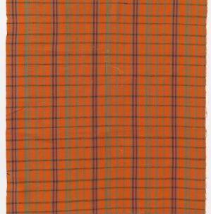  A traditional tartan pattern with burnt orange as the base color, intersected by dark red and black stripes with subtle hints of forest green.