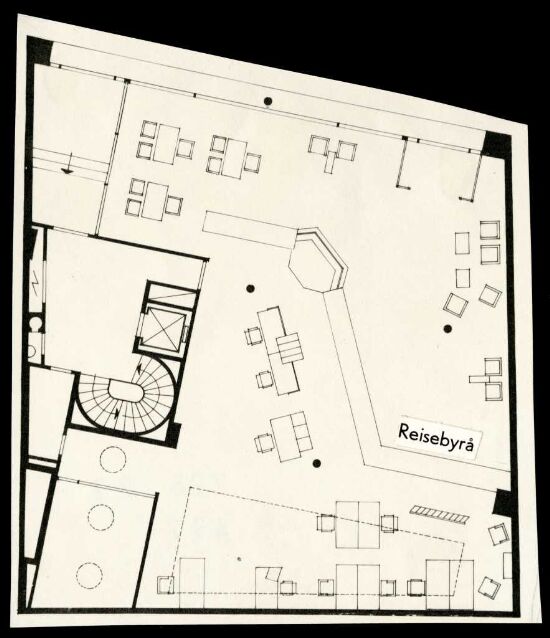 Kontorbygning med reisebyrå for SAS, plan av første etasje
