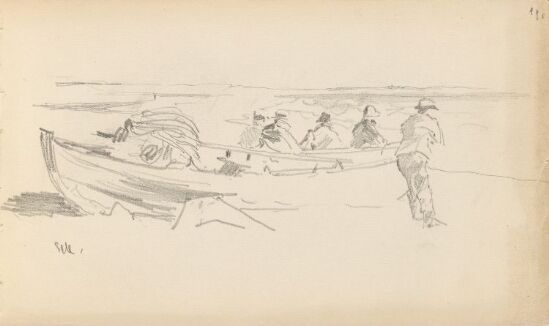 Fiskere og båt på stranden, Sele