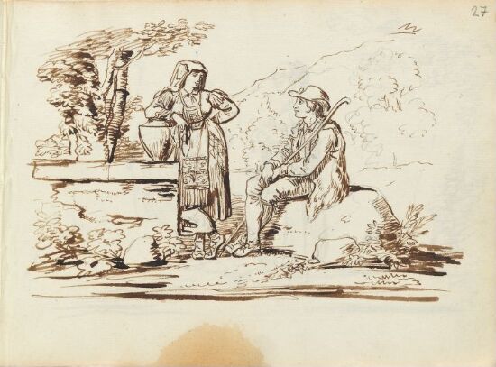 Kvinne og gjeter i skogen