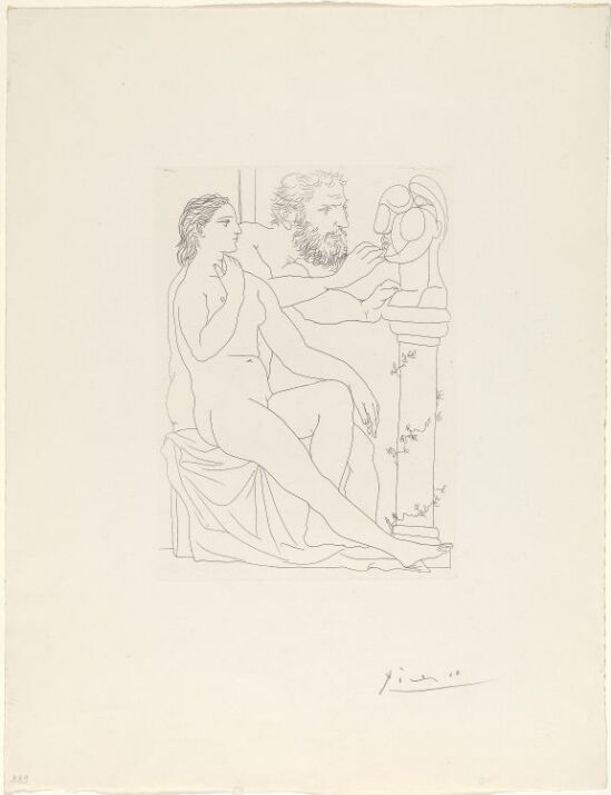 Modèle et sculpteur avec sa sculpture