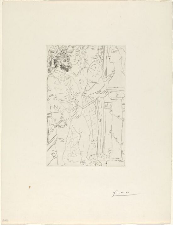 Trois comédiens avec buste de Marie-Thérèse