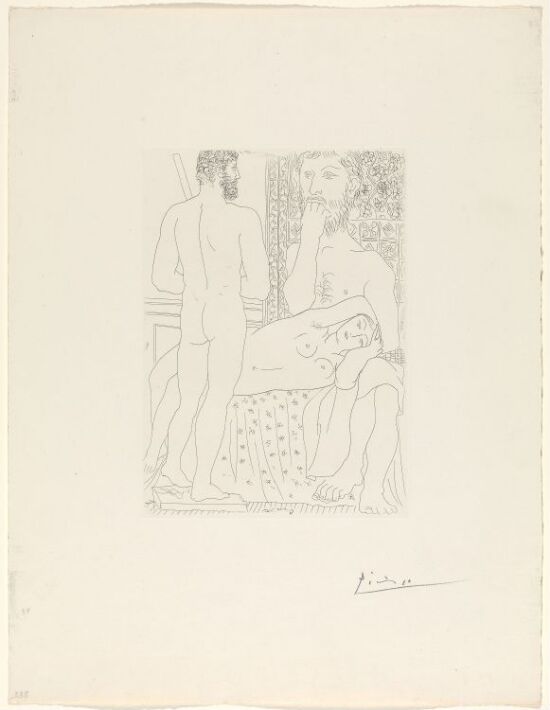 Sculpteur, modèle couché et autoportrait en Hercule sculpté