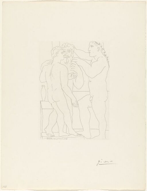 Jeune sculpteur grec avec sa sculpture: un homme et un éphèbe