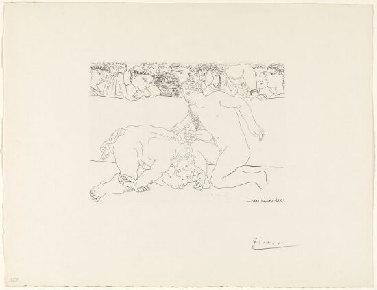 I arenaen. Ung mann gjør ende på minotauren