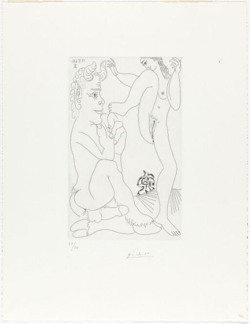 Faune et bacchante, avec combat de faunes dans le lointain