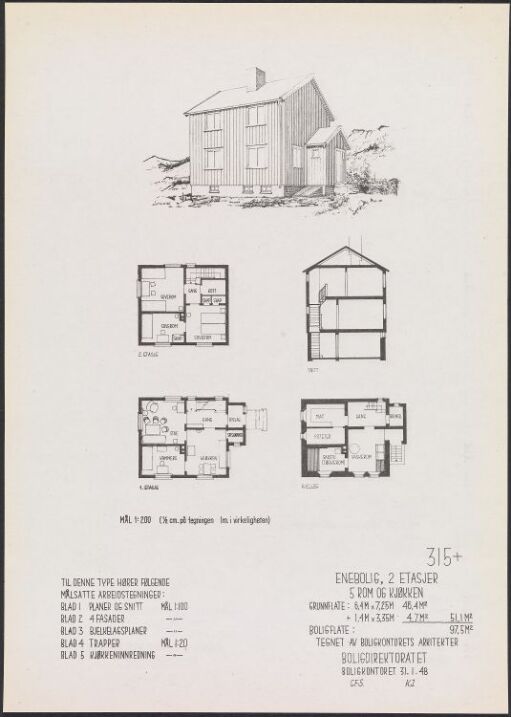 Enebolig i to etasjer, typetegning nr. 315