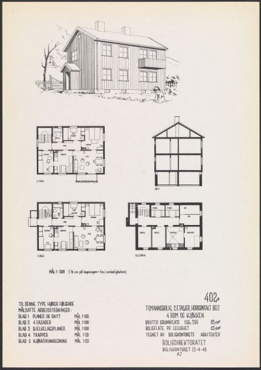 Horisontalt delt tomannsbolig, typetegning nr. 402