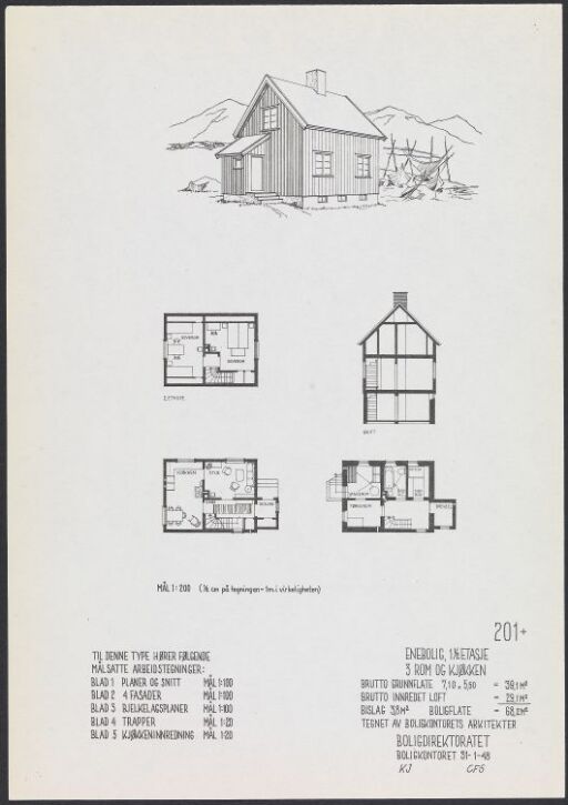 Enebolig i halvannen etasje, typetegning nr. 201