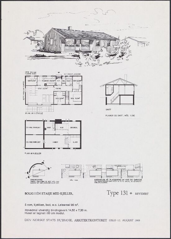 Bolig i en etasje med kjeller, typetegning nr. 131