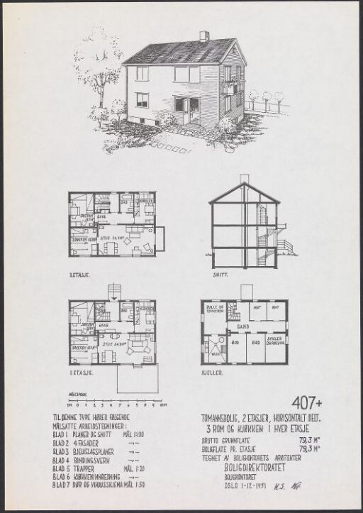 Horisontalt delt tomannsbolig, typetegning nr. 407