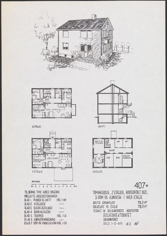 Horisontalt delt tomannsbolig, typetegning nr. 407