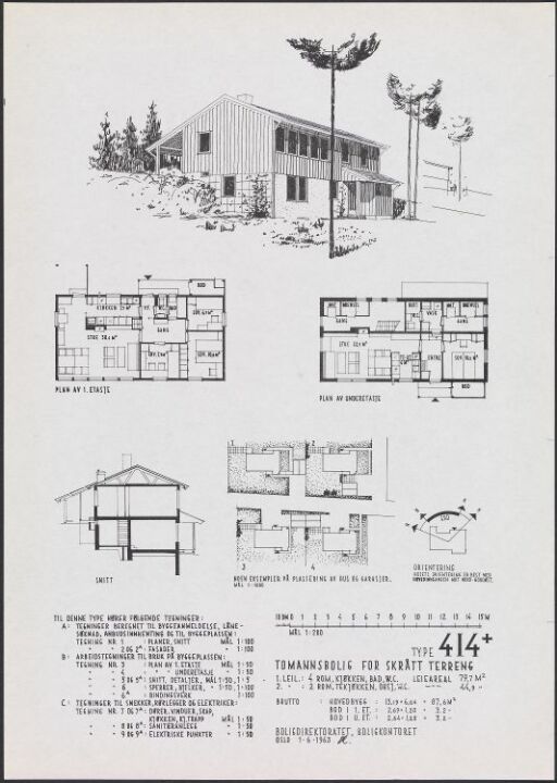 Tomannsbolig for skrått terreng, typetegning nr. 414