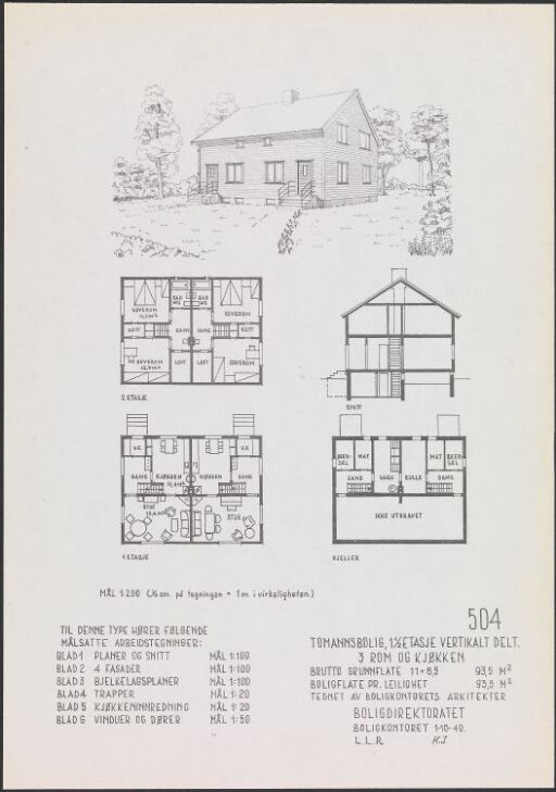 Vertikalt delt tomannsbolig, typetegning  nr. 504