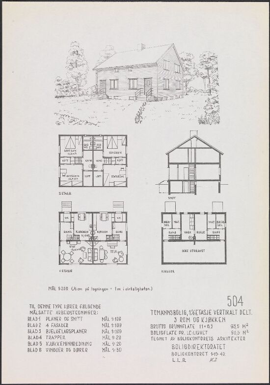 Vertikalt delt tomannsbolig, typetegning  nr. 504