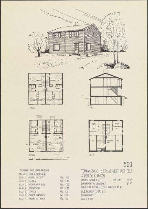 Vertikalt delt tomannsbolig, typetegning nr. 509