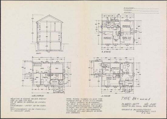 Boligdirektoratets typetegning nr. 84, planer og snitt