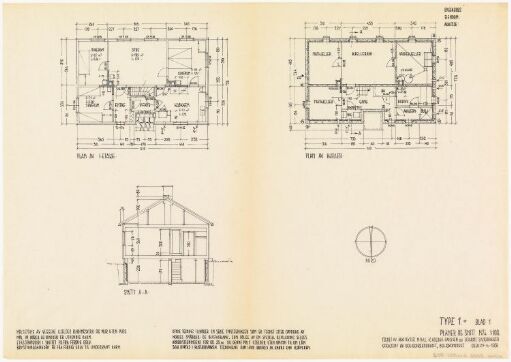 Boligdirektoratets typetegning nr. 1+, planer og snitt