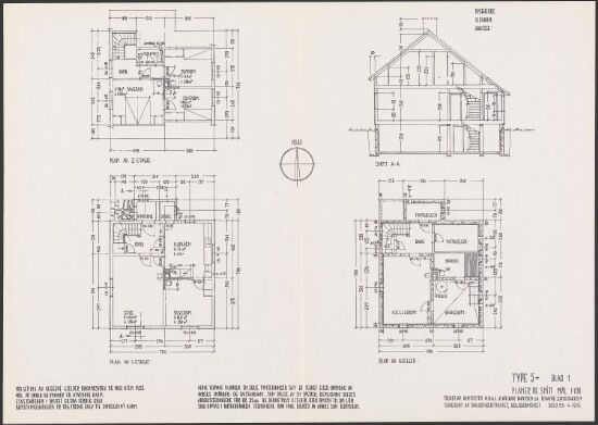 Boligdirektoratets typetegning nr. 5+, planer og snitt
