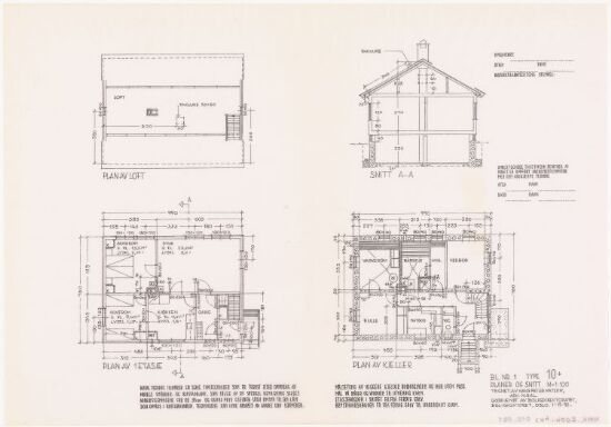 Boligdirektoratets typetegning nr. 10, planer og snitt